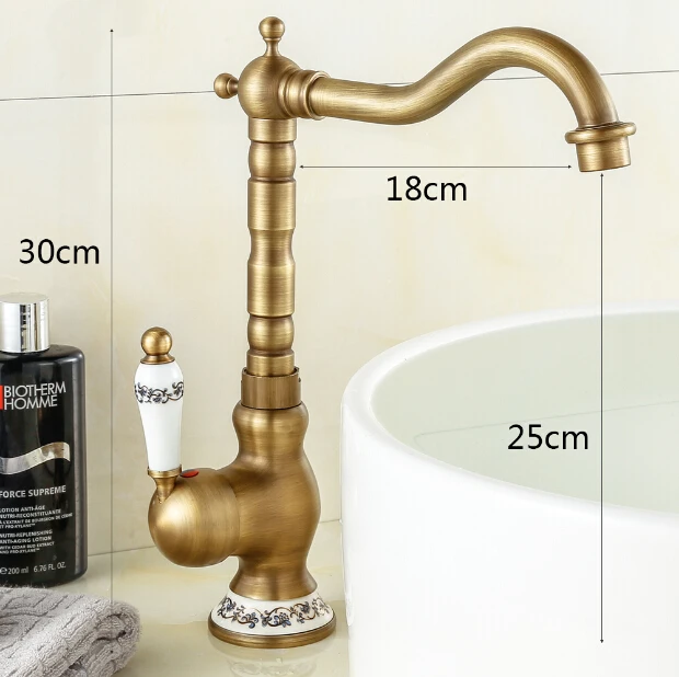 

New Arrive Deck Mounted Single Handle Bathroom Sink Mixer Faucet Antique Brass Basin Faucet Hot and Cold Water Tap