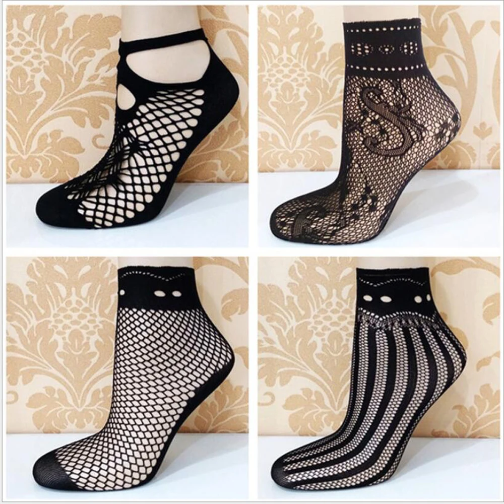10 Pairs / Bag Fashion With High Quality Mesh Socks Thin Section Small Mesh Love Flowers Sexy Fishnet Socks Women's Socks