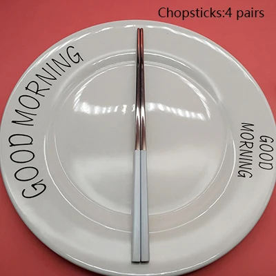 Chopsticks 4pcs Горячая 4 шт. Белый Серебряный столовая посуда 304 нержавеющая сталь ножи вилка ложка палочки для еды Столовые приборы, для кухни еда столовые приборы комплект - Цвет: Chopsticks 4pcs
