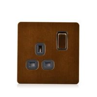 brown screwless high quality electrical plug socket 13 amp switched wall light switch socket screwless flat plate