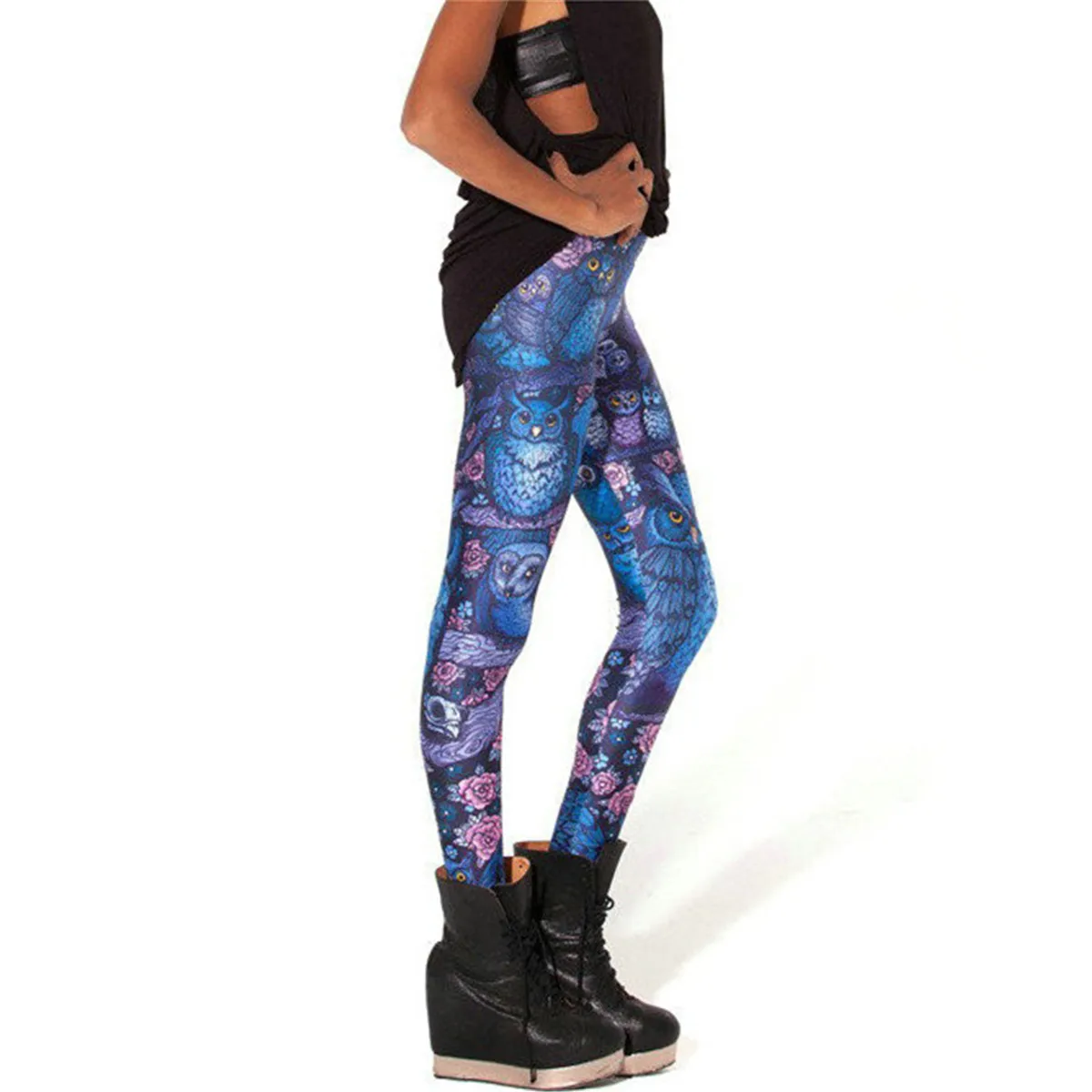 Женские леггинсы с 3D принтом животных летние мягкие обтягивающие в виде совы для