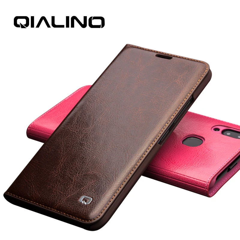 Стильный чехол-книжка QIALINO из натуральной кожи для Vivo X 21 роскошный чехол ручной