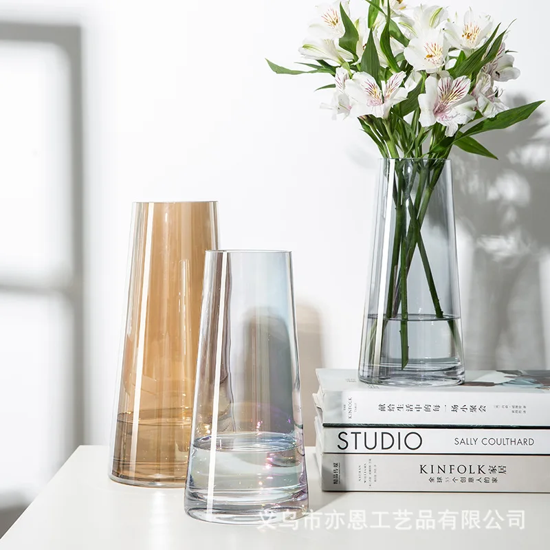 Новая современная простая Гальваническая цветная прозрачная стеклянная ваза