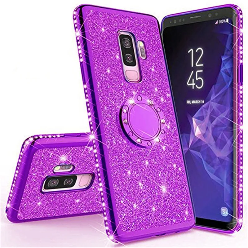 Сияющий блеск Магнитный чехол для samsung Galaxy S10 S10e S8 S9 плюс A5 A7 A6 A8 Note 8 9 Bling 360 кольцо задняя крышка