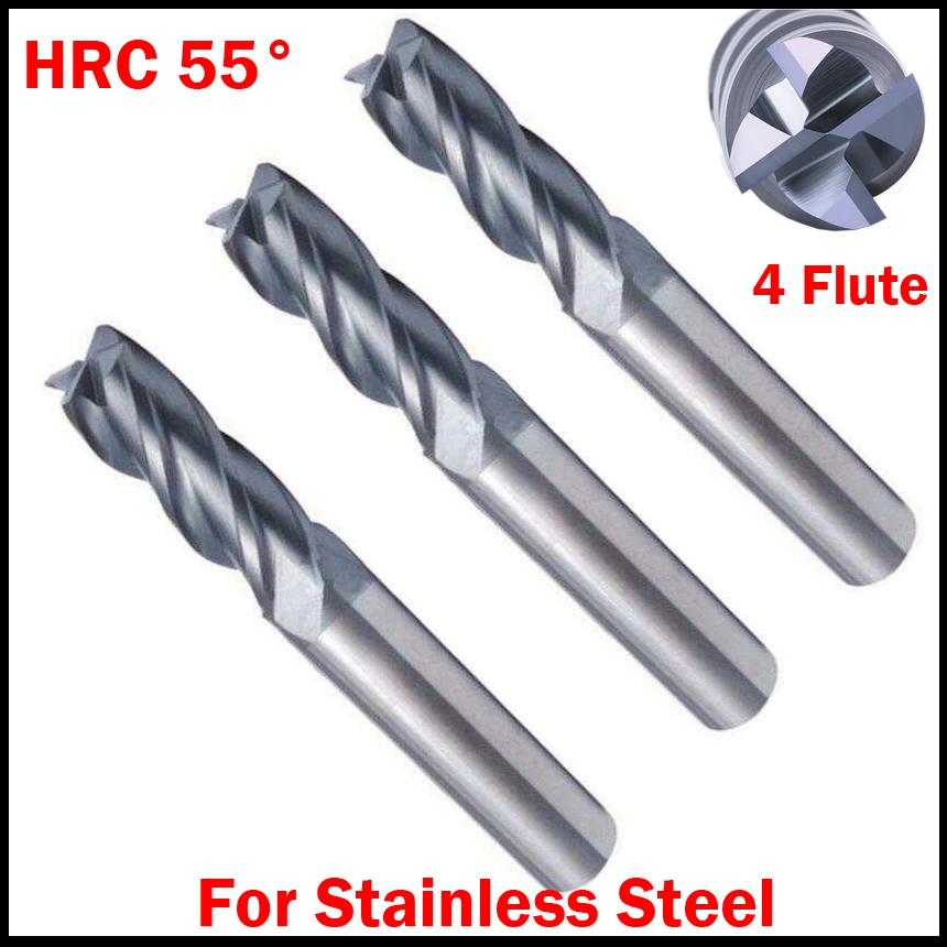 

3mm 4mm 5mm 6mm OD HRC55 Tungsten Solid Carbide 4 Flute CNC Cutting Tool Flat End Mill Milling Cutter For Stainless Steel