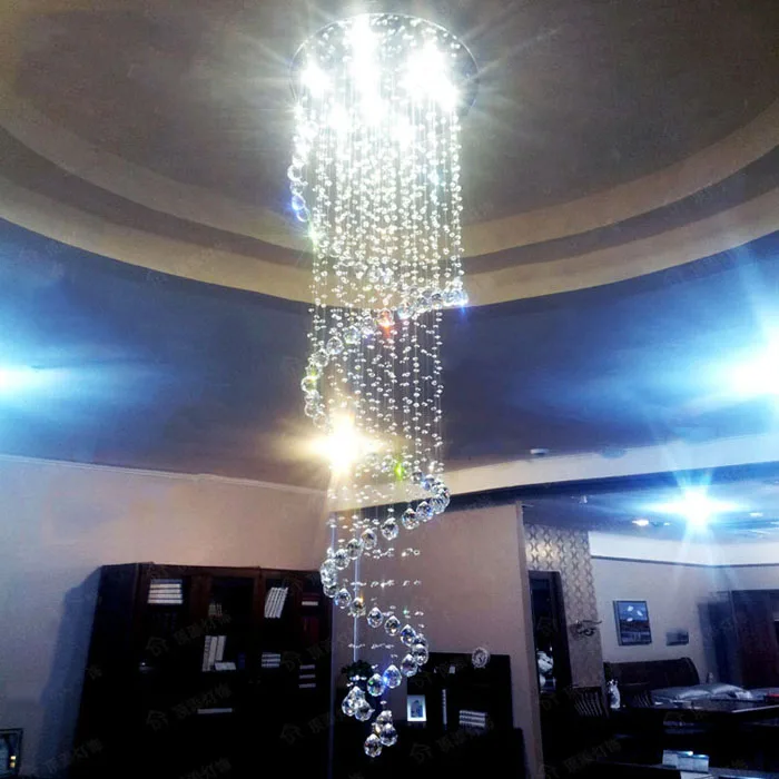 Вращающиеся лестницы люстры виллы Современные хрустальные двойные светильники