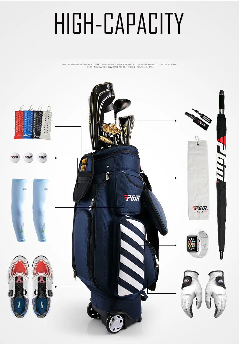 

PGM Large Capacity Portable Golf Bag Retractable Airbag With Pulley And Hard Shell Ball Cap QB041