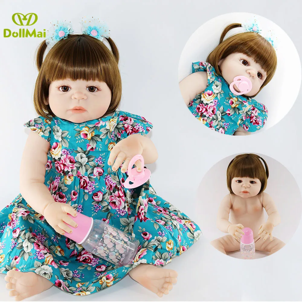 

DollMai real bebe dolls 23" full vinyl silicone reborn baby girl dolls toys children xmas gift can bathe boneca reborn menina