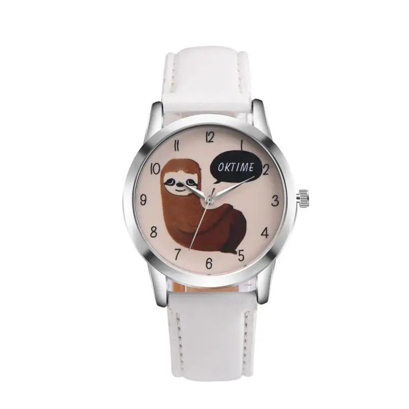 Хорошего качества OKTIME Ретро мультфильм Koala дизайн кожаный ремешок Аналоговый