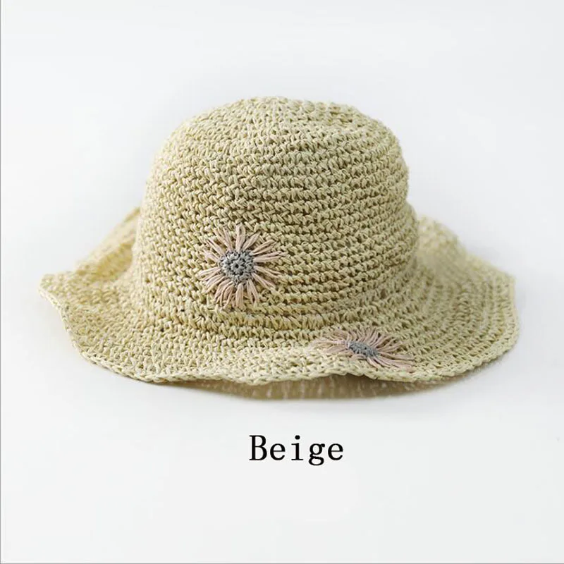 

PLOERMIN Fashion Summer Girls Kids Handmade Flower embroidery Sun Hat Straw Casual Beach Cap Lovely Children Vacation Tour Hat