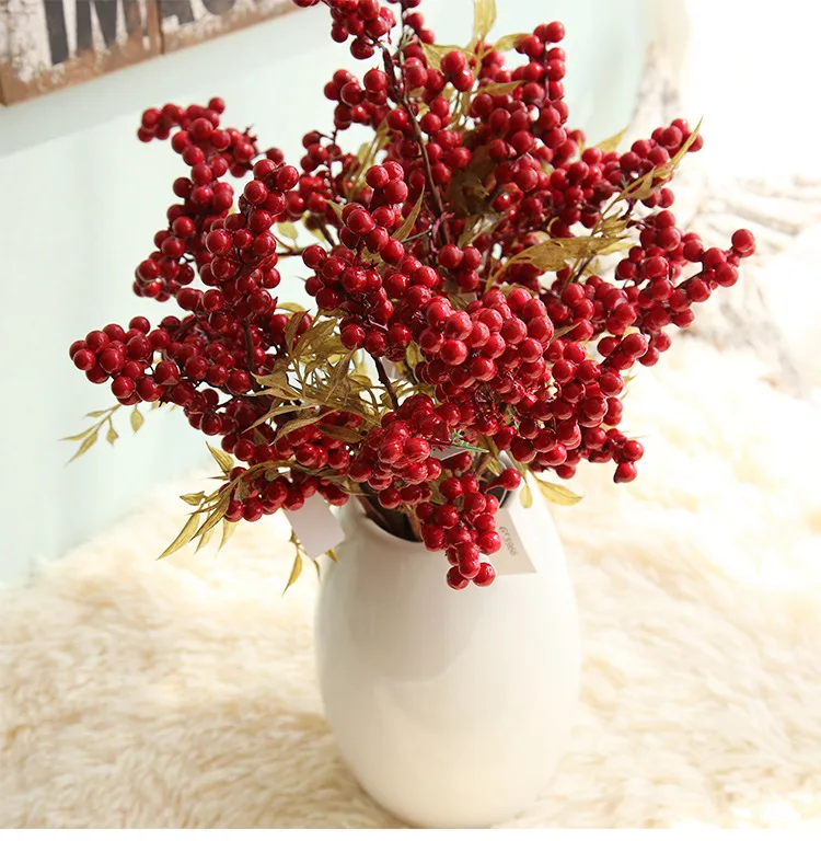 1PC 39CM Christmas Red Berries Simulation Red Fruit Berry Artificial Flower Branch For Christmas Tree Decoration New Year Decor