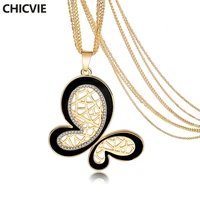 chicvie gold color butterfly necklaces pendants crystal necklace for women ethnic jewelry female vintage necklaces sne160119