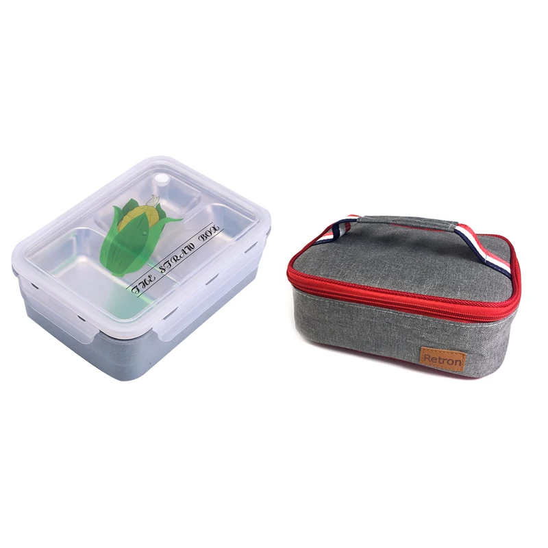 Японский контейнер для завтрака Bento Box с отделениями из нержавеющей стали пластиковый контейнер для еды коробка с контейнер для ланча сумка - Цвет: Blue with bag