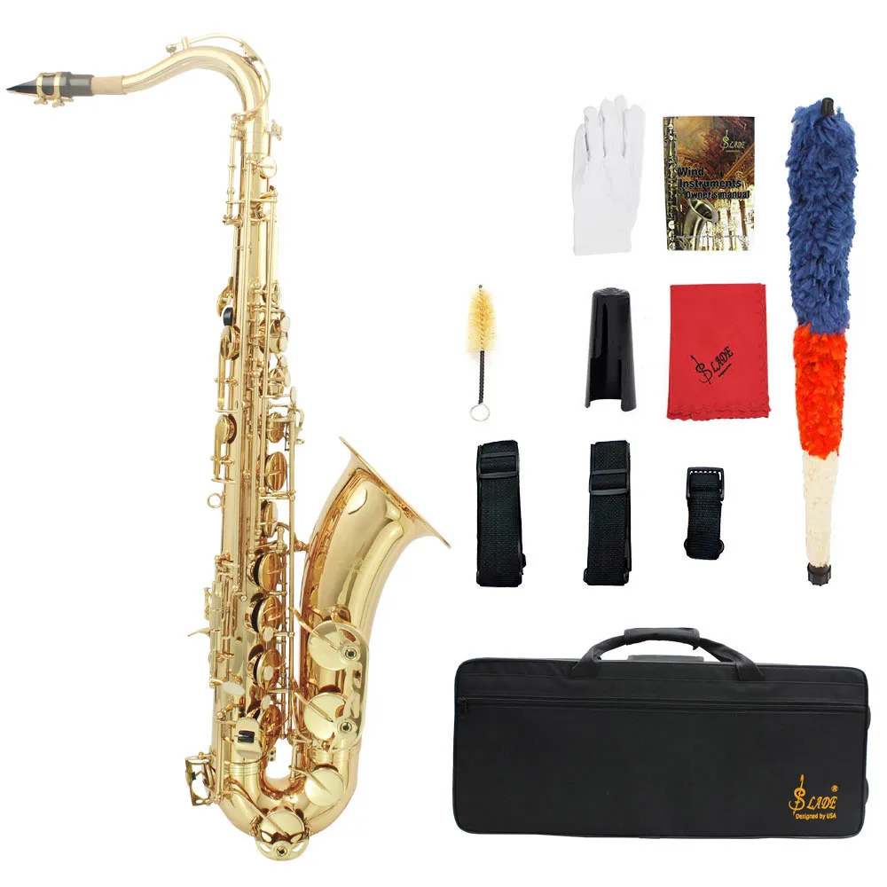 

LADE Brass Bb Tenor Saxophone Sax Carved Pattern Pearl White Shell Buttons Wind Instrument with Case Gloves Cleaning Cloth Belt