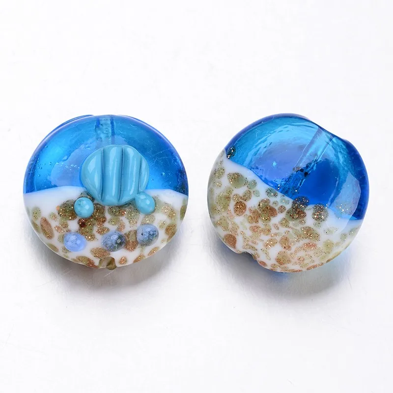 12pcs/box 19~20x11~12mm Royal Blue Ocean Series Style Romantic Exquisite Bead Flat Round Handmade Lampwork Beads Nice Gift | Украшения и