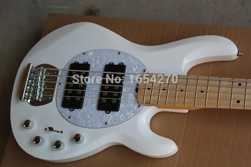 Бесплатная Доставка Оптовая Белый Music Man 5 Strings Электрический Бас-гитара с