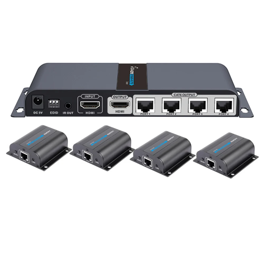 LKV714Pro HDMI 1X4 расширитель сплиттер с адаптером питания HDMI петля и ИК усилитель cat5e/6 до 60 м(1 TX и 4 RX в комплекте