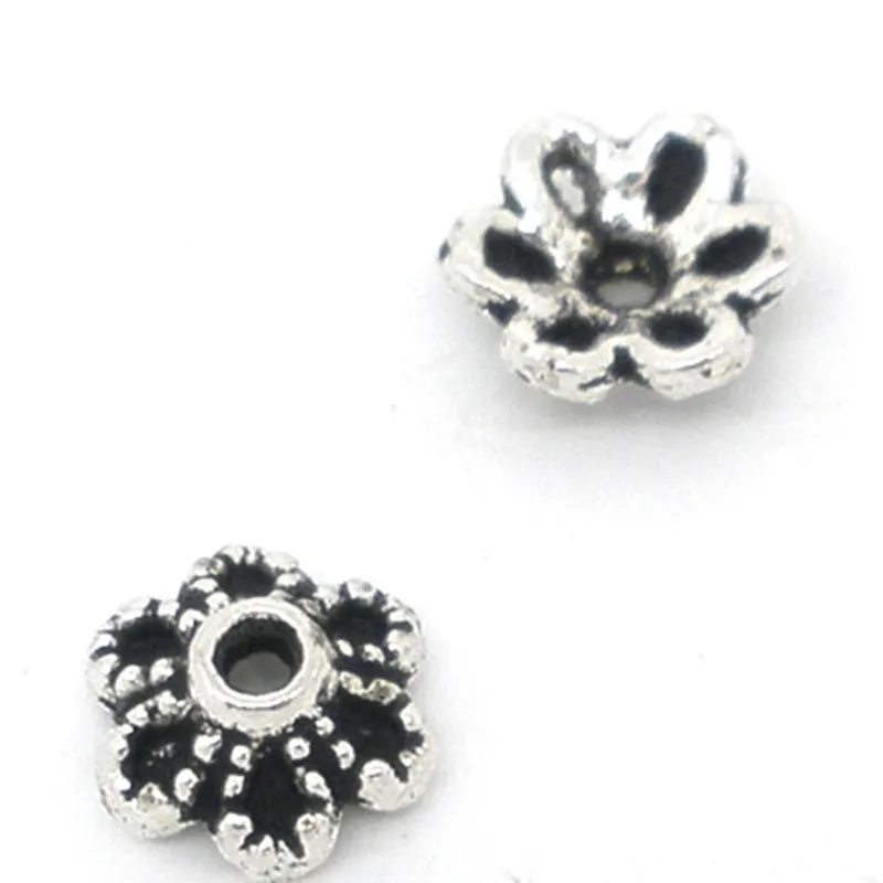 

300Pcs End Beads Caps Jewelry Diy Making Findings Charms Component Silver Tone Lovely Flowers 6x2.8mm