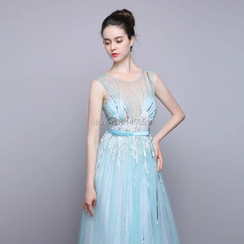 100% реальные фотографии новая линия Выпускные платья Длина пола Sheer Средства