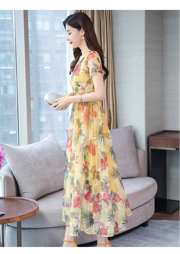 Элегантные цветочные шифоновые Boho летние миди-платья винтажные 3XL плюс размер пляжный Макси-сарафан с принтом женские облегающие вечерние платья