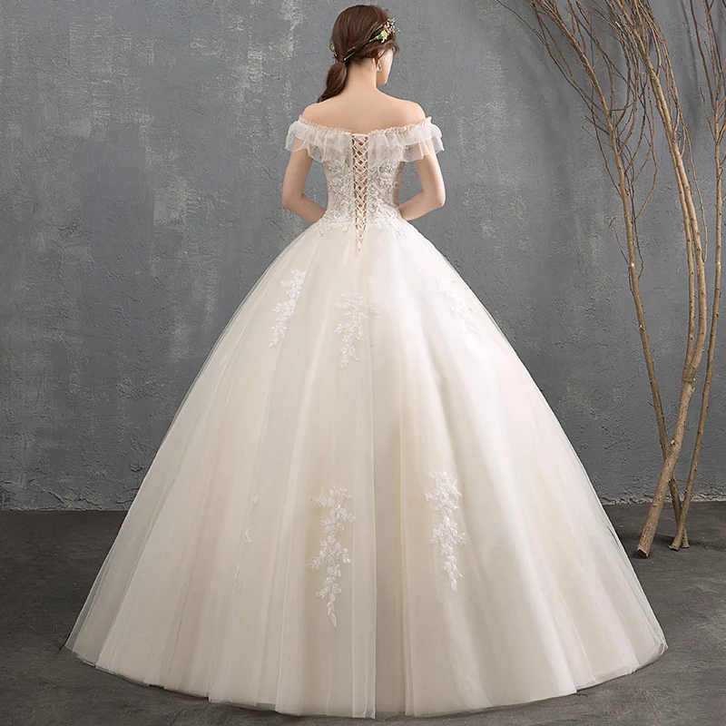 

Robe De Mariee Boat Neck Short Sleeve Wedding Dresses 2019 Sexy Appliques Beaded Vintage A Line Bridal Gown Plus Size