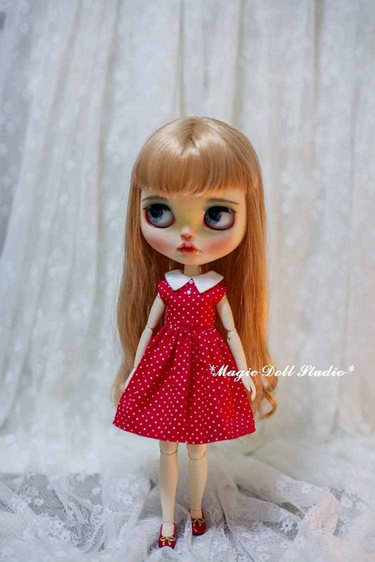 [MG687] 2020 новые Neoblythe кукольные наряды # красный с принтом в горошек платье без
