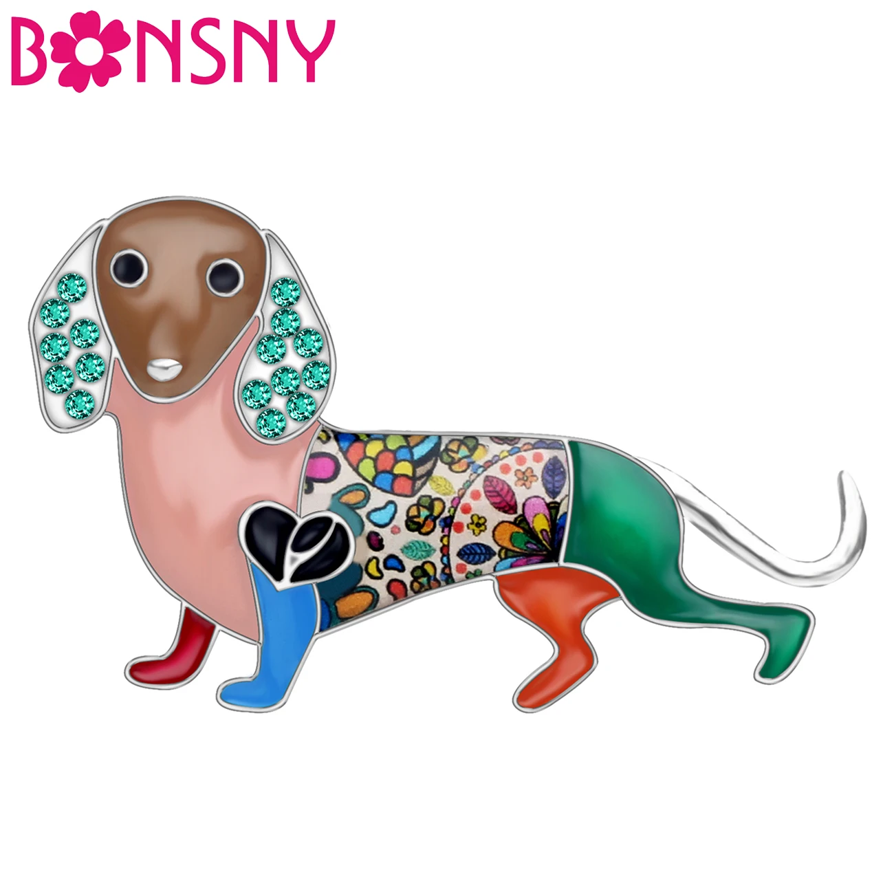 

Bonsny Statement Enamel Alloy Rhinestone Dachshund Dog Brooches Animal Jewelry Pin For Women Girls Gift Scarf Decorations Bijoux