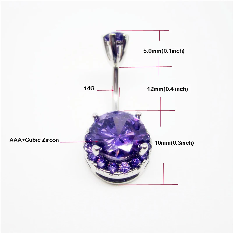 Большой Циркон Любовь Двойное круглое кольцо пупка женское ювелирное изделие 14 г