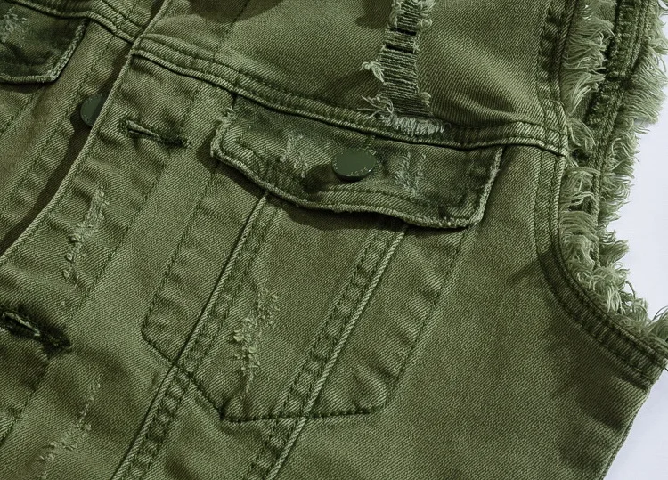 2019 мужские военные Slim Fit Жилет в ковбойском стиле рваная куртка с камуфляжным