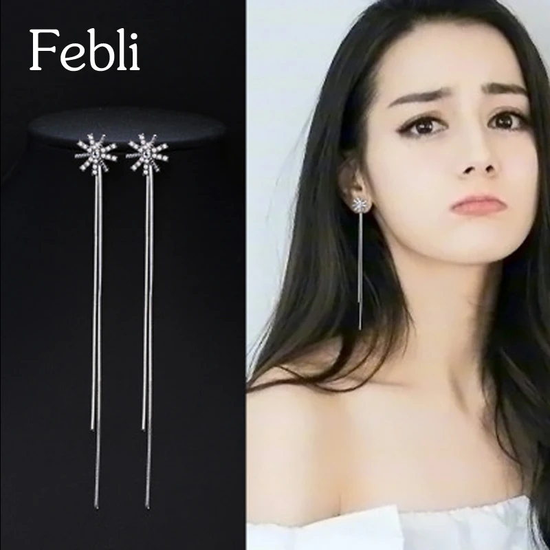 Febli нежный и элегантный золотой Цвет серебро длинной кисточкой Серьги идеально