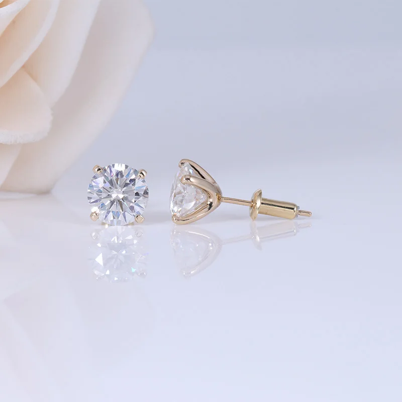 Женские серьги гвоздики с муассанитом под золото 585 пробы|stud earrings|jewelry gold earringsjewelry