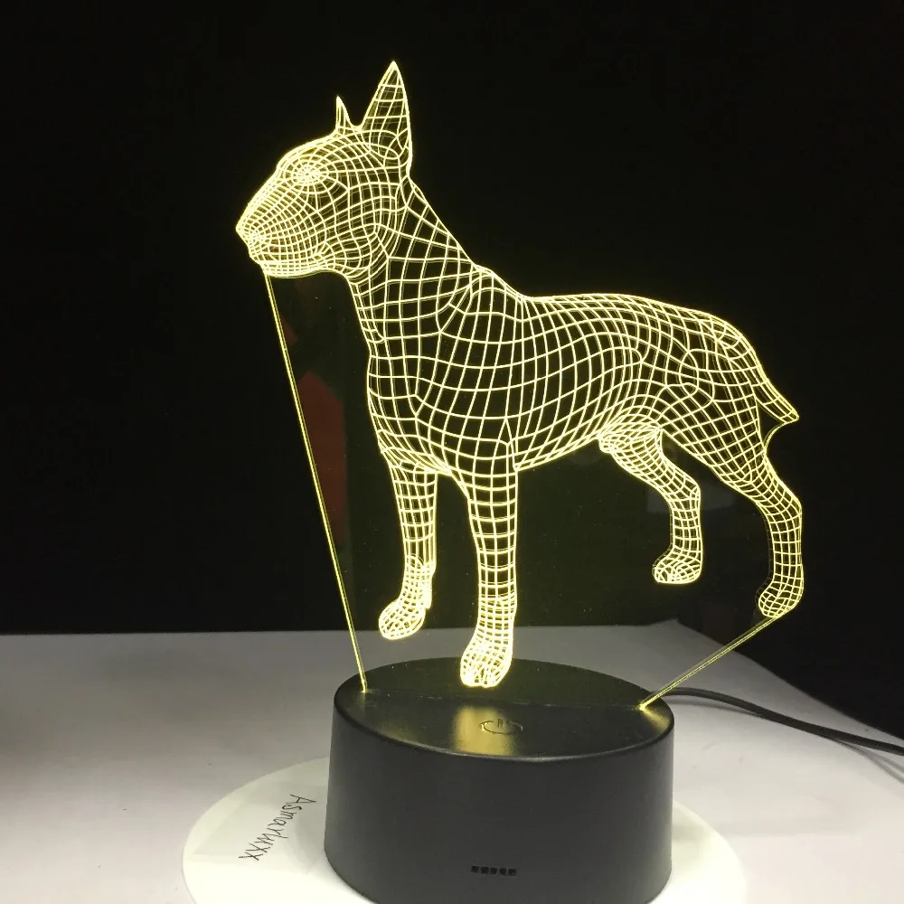 С бультерьером собакой 3D Lampen 7 цветов USB Ночной светильник светодиодный для детей