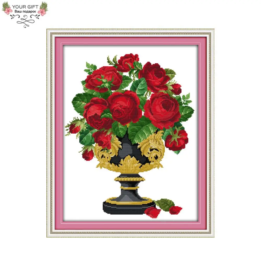 

Joy Sunday розы домашний декор H695(5) 14CT 11CT отпечатанная ваза с цветами вышивка наборы для вышивки крестиком