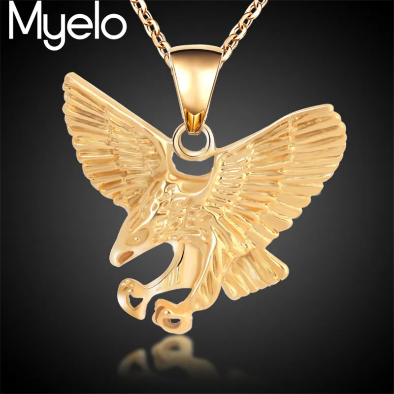 Myelo золото Цвет панк Нержавеющая сталь животного Eagle Hawk крыла Орел кулон колье