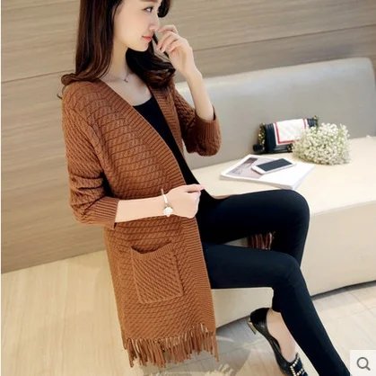 Женский кардиган с длинным рукавом тонкий вязаный весна 2019 |