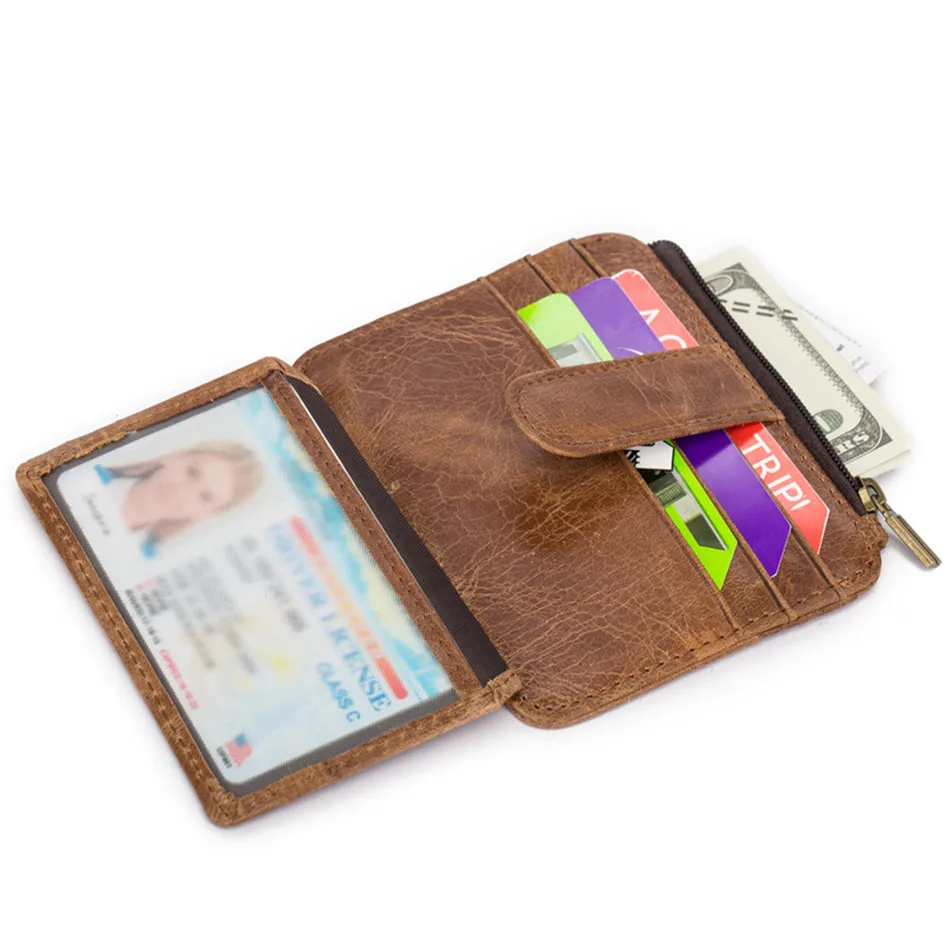 

Genuine Leather Card Holder Unisex Mini ID Holders Business Credit Card Holder zipper Slim Bank Case Purse Wallet famous brand