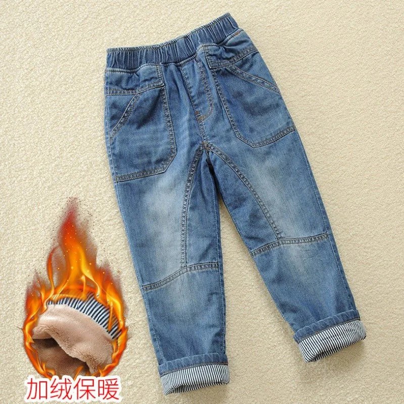 

2019 new children's clothing boys jeans plus velvet thick winter children's trousers