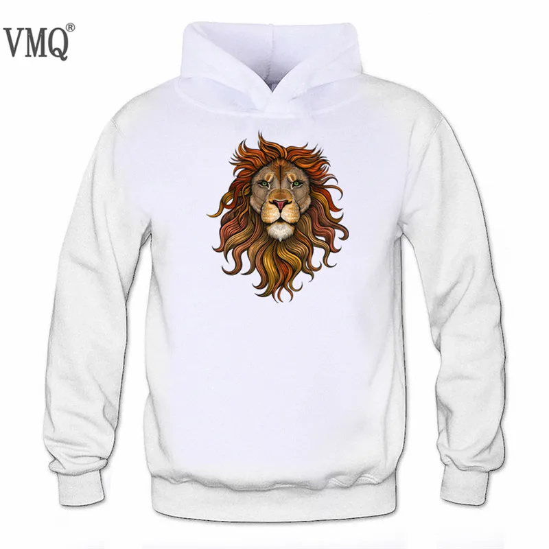 VMQ Бренд Цвет Лев Печати С Длинным Толстовки мужчины зима теплая пуловеры Мода
