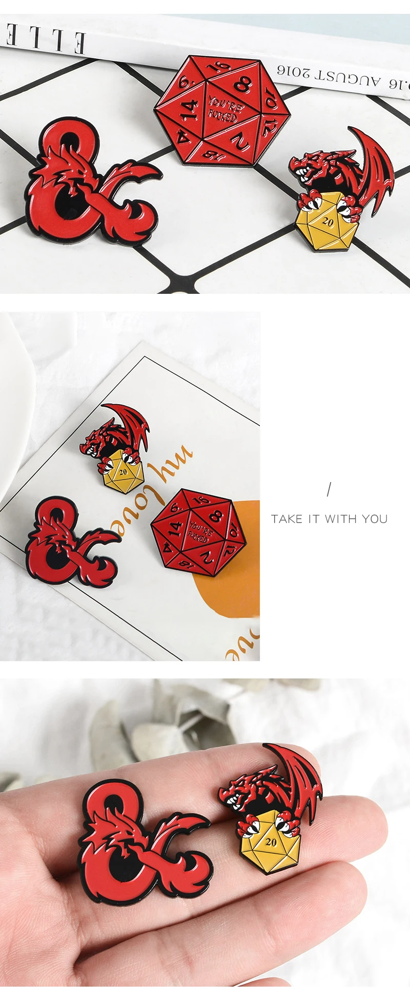 Qihe ювелирные изделия Подземелья и Драконы Броши D& D эмалированные шпильки 20-сторонние нагрудные булавки игра DND значки D20 ювелирные изделия