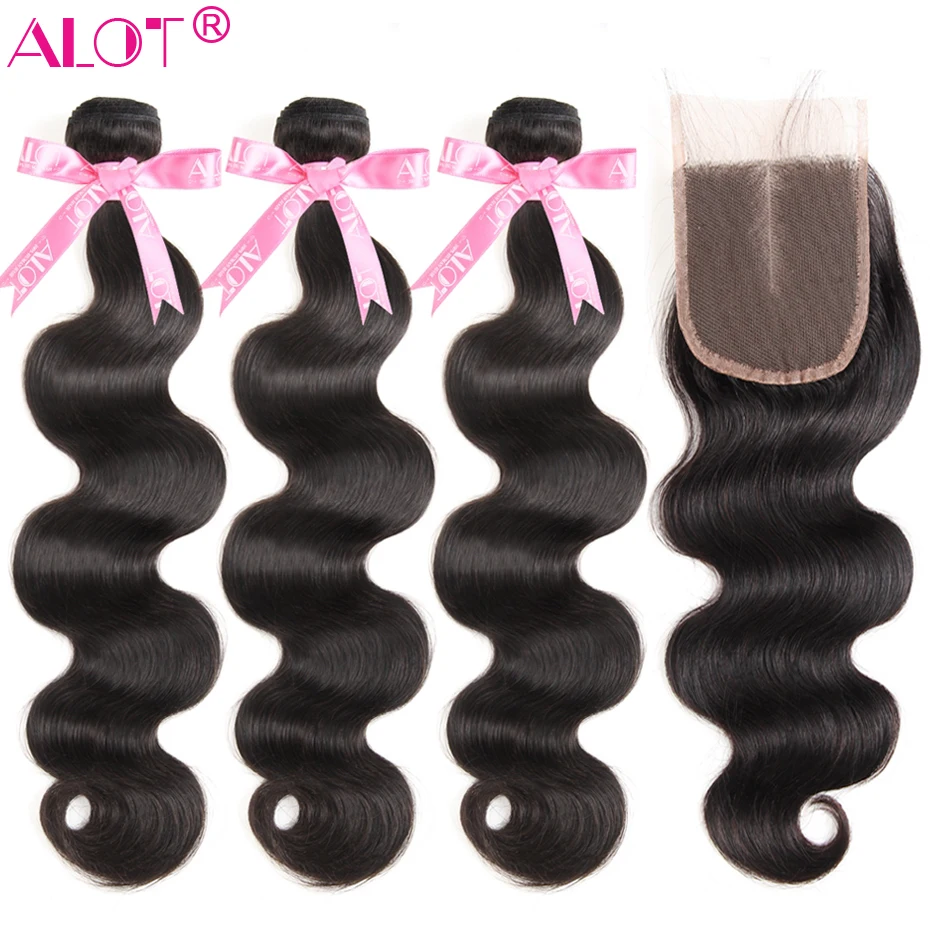 Body Wave Bundles With Closure Alot Brazilian Hair Weave Bundles With Closure Human Hair 3 Bundles With Closure Non Remy Hair