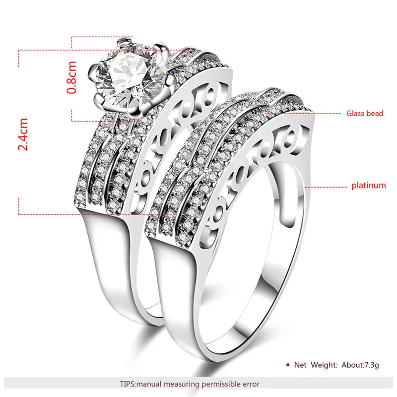 ROXI ROMAD Brand White Gold Color Double Rings For Women Three Rows Full Zircon Crystal Ring Set Wedding Bridal Jewelry Bijoux | Украшения