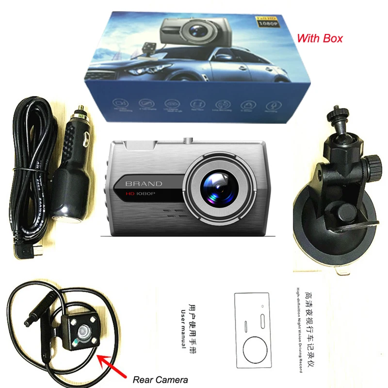 Двойной объектив Dash Cam Автомобильный dvr Автомобильная камера Full HD 1080p 4 &quotips