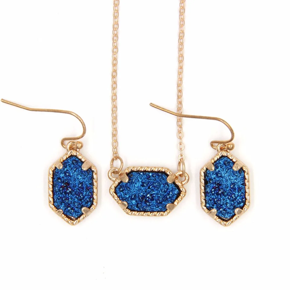 Мини переливающийся druzy drusy кулон Цепочки и ожерелья с соответствующими Висячие