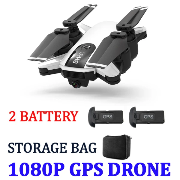 1080P WHITE 2 BATTER Дрон, gps, складное положение, 500 метров, расстояние, набор, Fly 1080P камера, HD FPV, Профессиональный gps Rc Квадрокоптер с камерой - Цвет: 1080P WHITE 2 BATTER