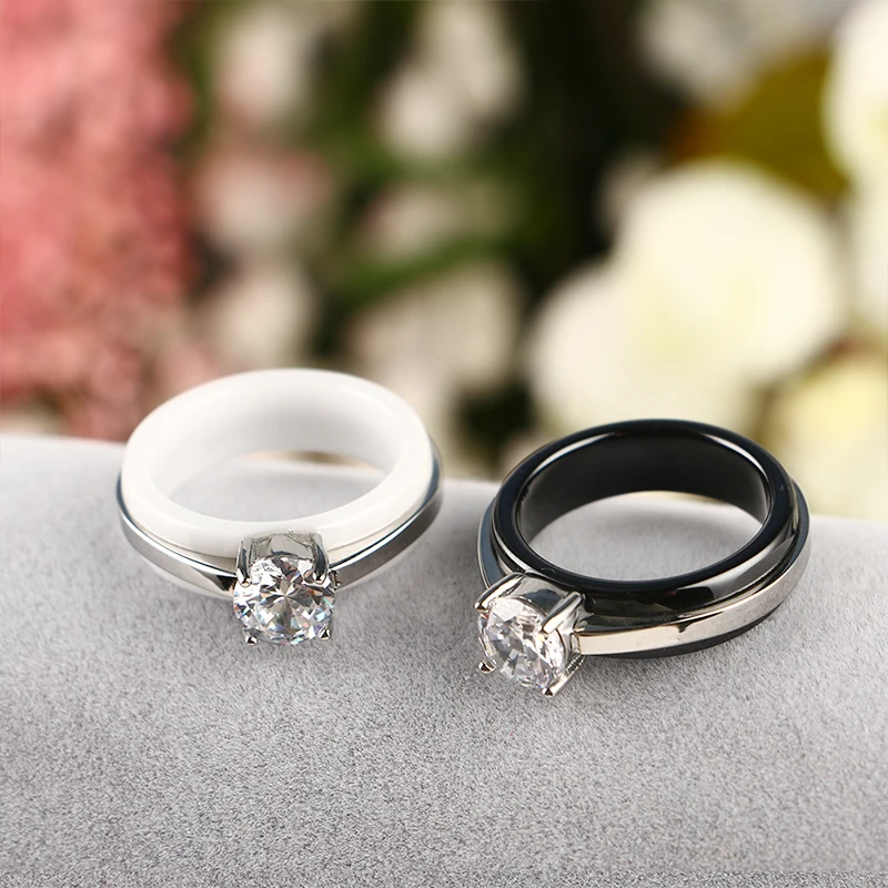 2.0ct AAA циркон обручальные кольца для женщин серебряный цвет 316 нержавеющая сталь керамические кольца женские anel Австрийские кристаллы ювелирные изделия