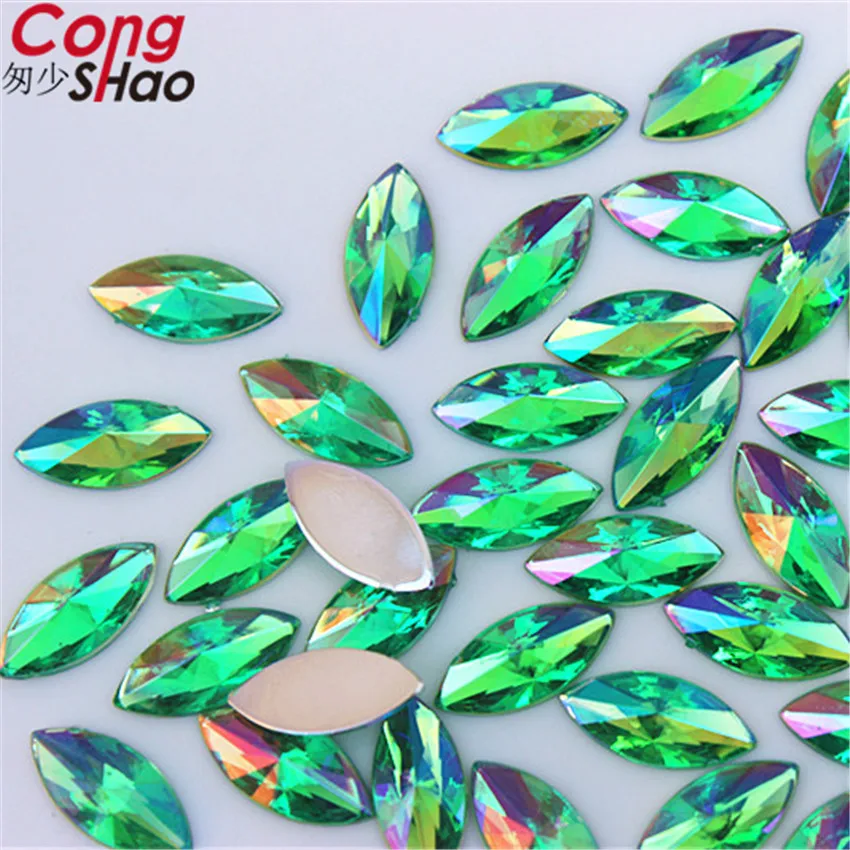 Cong Shao 100 шт. 7x14 мм конский глаз AB Акриловый без горячей фиксации Стразы Navette стразы
