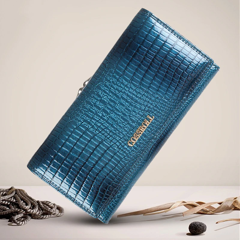 9112-Blue Женские кошельки и кошельки, роскошный бренд, Аллигатор, длинный, натуральная кожа, женский клатч, кошелек для монет, женский, Крокодиловая Кожа, винтажная сумка для денег - Цвет: 9112-Blue