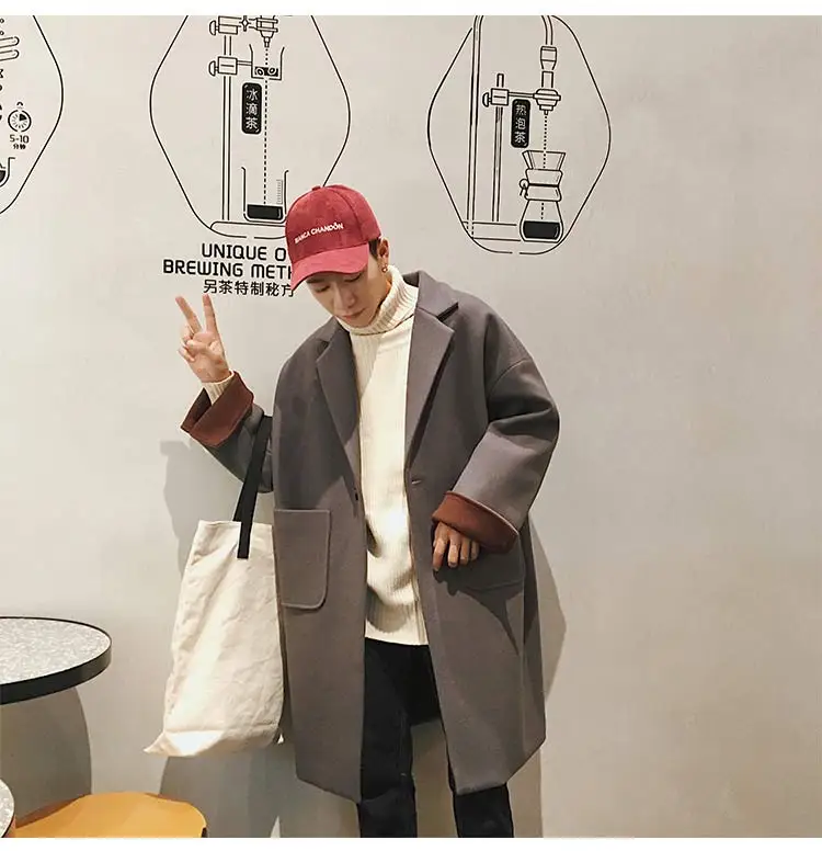 YASUGUOJI Новое модное свободное Однотонное шерстяное длинное зимнее пальто больших размеров мужское утолщенное шерстяное пальто для мужчин