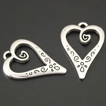 20pcs  Silver Color Heart  Charms Pendants For Jewelry Making DIY Handmade Craft 25x12mm A2174