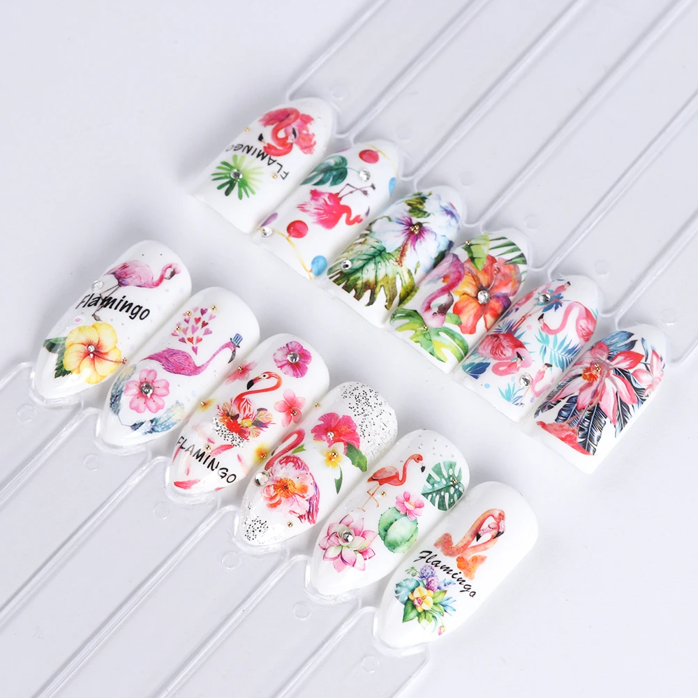 12 Designs Flamingo Water Nail Art Sticker Black Flower Necklace Decal Leaf Beauty Decoration For Manicure Set SABN913-972 | Красота и